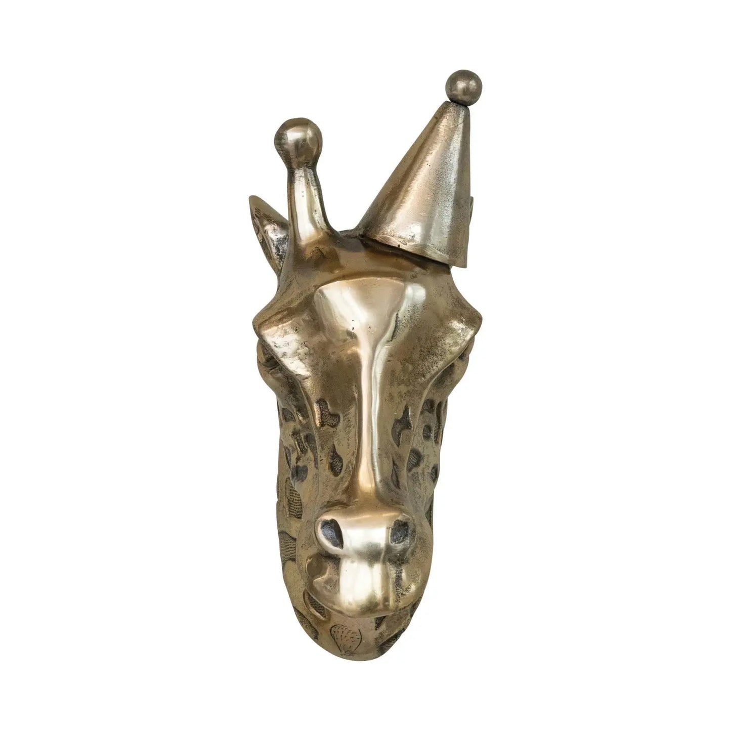 Melvin die Giraffe mit Partykappe aus bronziertem Aluminium, Wandmontage