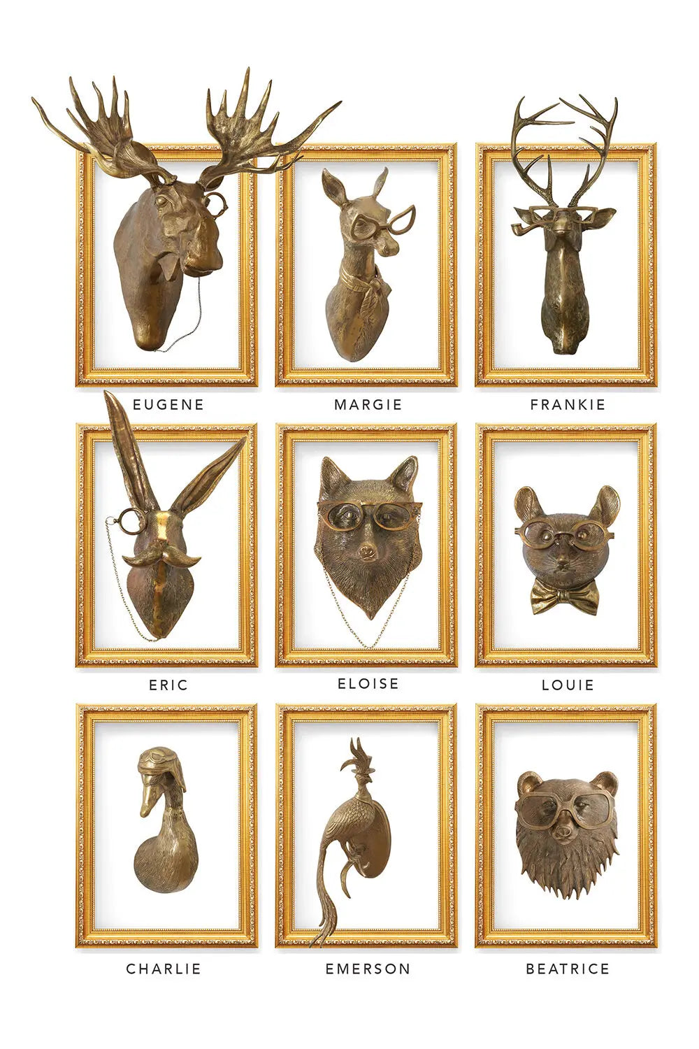 Eric + Eloise Kollektion - Beatrice der Bär mit Brille aus bronziertem Aluminium Wandmontage