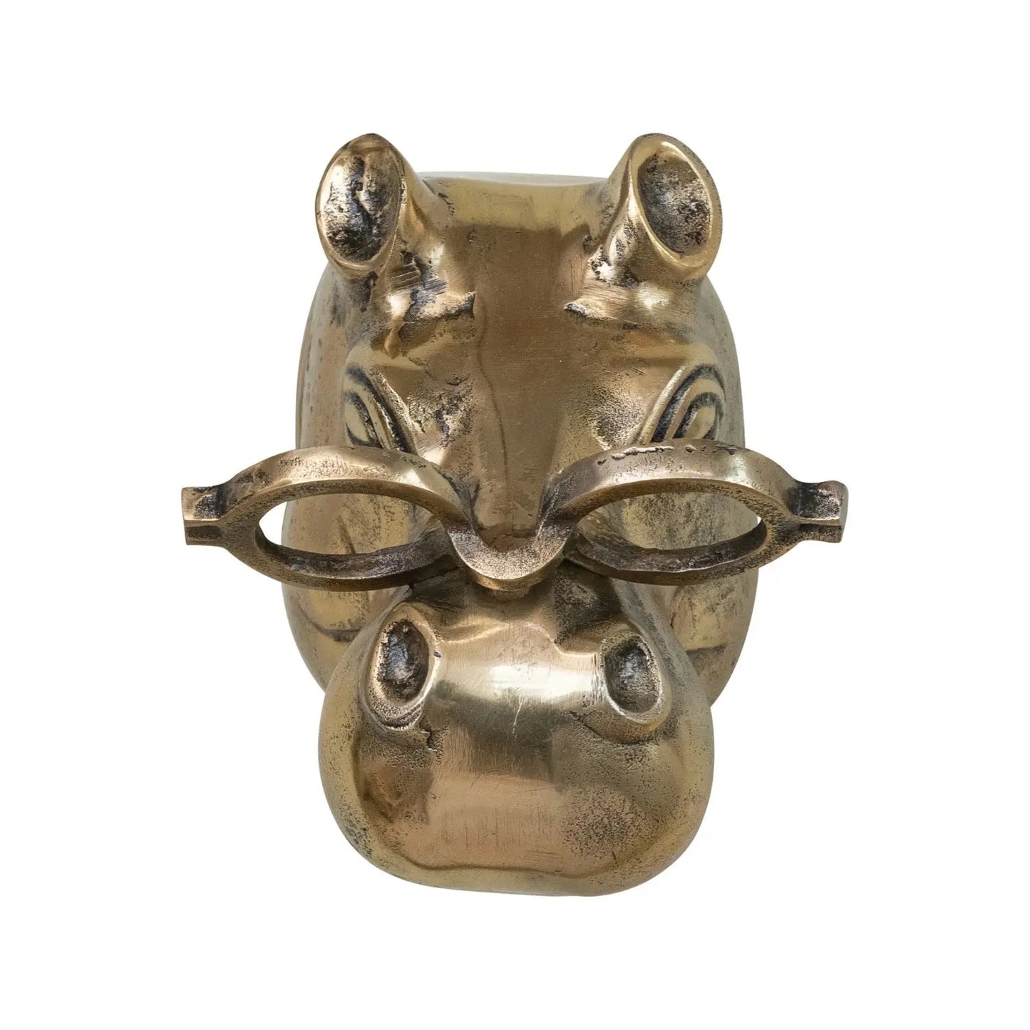 Phineas das Nilpferd mit Brille aus bronziertem Aluminium, hängende Wandmontage