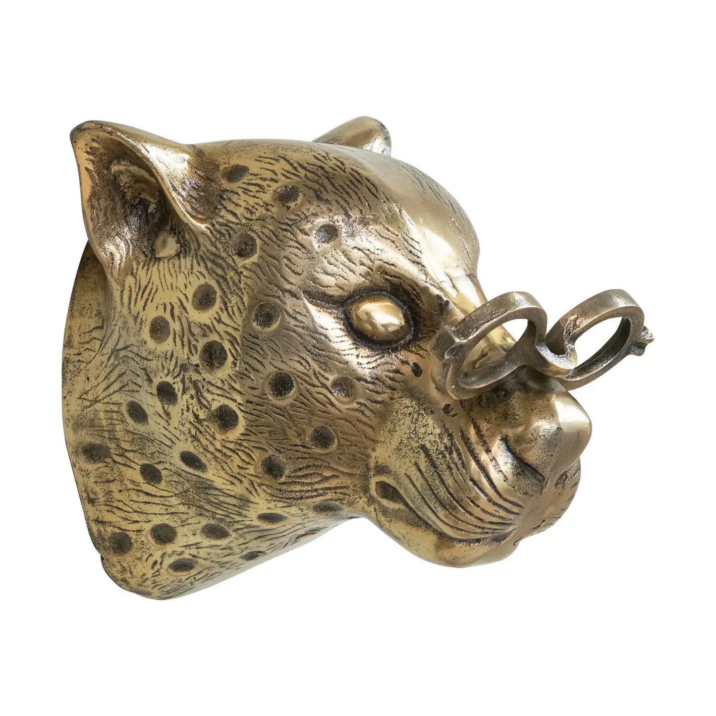 Vivian der Gepard mit Brille aus bronziertem Aluminium, hängende Wandmontage